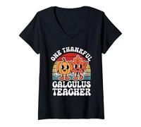 Womens One Thankful Calculus Teacher Funny Autumn Thanksgiving V-Neck T-Shirt