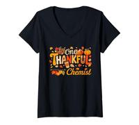 Womens One Thankful Chemist Thanksgiving Fall Turkey Proud Job V-Neck T-Shirt