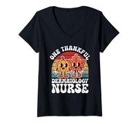 Womens One Thankful Dermatology Nurse Funny Autumn Thanksgiving V-Neck T-Shirt