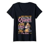 Women's One Upon A Time There A Queen was Born in June 1982 It's Me V-Neck T-Shirt
