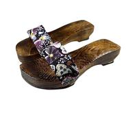 Women's One Word Dragging Wooden Clogs Slippers,Japanese Traditional Clogs Geta Sandals Round Headed High Heels Wooden Clogs Shoes(Size:EU 37,Color:Blue)