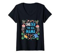 Women's OneDer the Sea Mama 1st Birthday Mom Matching V-Neck T-Shirt