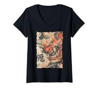 Womens Oni Mask Tattoo - Japanese Yokai V-Neck T-Shirt