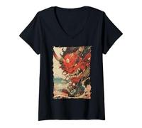 Womens Oni Mask Tattoo - Japanese Yokai V-Neck T-Shirt