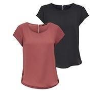 Women's ONLVIC S/S Solid 2 Pack TOP WVN, Black/Apple Butter, 42 (EU) / 14 (UK)