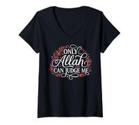 Women's Only Allah Can Judge Me Floral Islamic Prayer V-Neck T-Shirt