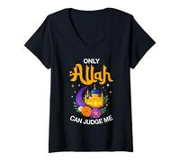 Women's Only Allah Can Judge Me Islamic Art Muslim Eid Mubarak V-Neck T-Shirt