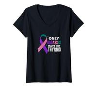 Womens Only Badasses Have No Thyroid Cancer Fighter Warrior Grunge V-Neck T-Shirt