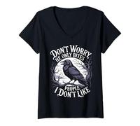 Womens Only Bites People Don't Like Gothic Birds Animal Funny Crow V-Neck T-Shirt