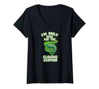 Womens Only Here for The Glowing Seafood Radioactive Shrimp Meme V-Neck T-Shirt