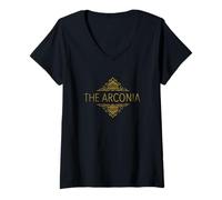 Womens Only Murders in the Building The Arconia Gold Logo V-Neck T-Shirt