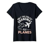 Womens Only The Coolest Grandmas Fly Planes Funny Pilot Airplane V-Neck T-Shirt