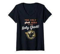 Womens Only The Holy Ghost - Funny Anti Halloween Christian Humour V-Neck T-Shirt
