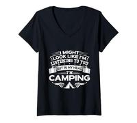Womens Only Thinking About Camping Funny Outdoor Adventure V-Neck T-Shirt