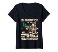 Women's Only Two Defining Forces Jesus Christ and The Veteran US V-Neck T-Shirt