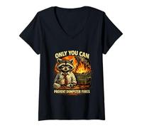 Women's Only You Can Prevent Dumpster Fires Funny Raccoon Office V-Neck T-Shirt