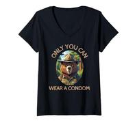 Womens Only You can Wear A Condom - Funny Bear Gifts V-Neck T-Shirt