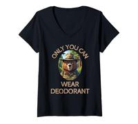 Womens Only You can Wear Deodorant - Funny Bear Gifts V-Neck T-Shirt