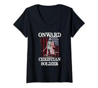 Womens Onward Christian Soldier American Flag Knight T-Shirt V-Neck T-Shirt