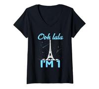 Women's Ooh Lala I'm 1 - Cute Eiffel Tower Birthday V-Neck T-Shirt