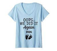 Womens Oops We Did It Again 2026 Baby Announcement Mom Dad Funny V-Neck T-Shirt