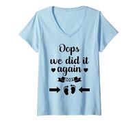 Women's Oops We Did It Again 2027 Mom Dad Funny Announcement V-Neck T-Shirt