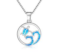 Women's Opal Necklace Cute Animal Dolphin Turtle Shape Pendant Clavicle Chain Sweater Accessories Ladies Girls Birthday Jewelry
