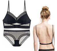 Women's Open Back Dress Low Back Bra, Deep V Hidden Support Bra, U Shape Low Back Tube Lace Top with Straps and Removable Pads, Triangle Cup Push Up Bra-M,Black