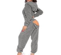Womens Open Butt Onesie Pajama Sexy Naughty Back Flap One Piece Teddy Bear Pajamas Sherpa Bodycon Jumpsuit Nighties