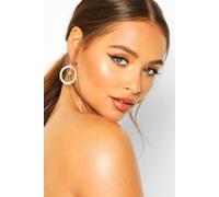 Womens Open Circle Earrings With Diamante Pendant - Gold - One Size, Gold