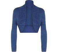 Womens Open Front Beaded Bolero Crop Shrug Ladies Long Sleeve Hen Night Party Wear Cardigan Royal Blue