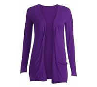 Womens Open Front Boyfriend Cardigan Long Sleeve Midi Sweater Girls Winter Fashion Cardigan Ladies Casual Formal Wear Pocketed Sweater Top Plain Cardigan Purple UK 16-18