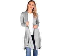 Womens Open Front Knee Length Cardigan, Ladies Plain Long Sleeve Over The Bum Waterfall Flared Boyfriend Floaty Jersey Top Flair at The Bottom UK Plus Size 8-26, Silver-24-26
