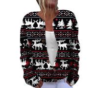 Women's Open Front Knit Cardigans Funny Xmas Tree Print Shirts Ladies Chunky Cable Printed Cardigans Leisure Going Out Coat Vintage Floral Printed Outfits (Black, XL)