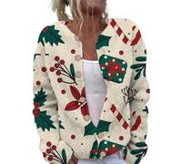Women's Open Front Knit Cardigans Lightweight Knitted Cardigans Casual Knitted Long Sleeve Sweater Fall Winter Button Down Jacket Vintage Floral Printed Outfits (Beige, M)