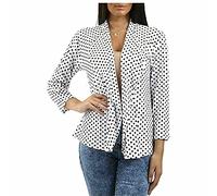 Womens Open Front Polka Dot Print Blazer Ladies Long Sleeve Collared Spot Printed Plus Size Casual Wear Top Cardigan