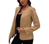 Women's Open Front Suits Small Blazer Solid Work Office Cropped Blazer Jacket Casual Party Sport Coat Khaki 3XL