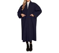 Womens Open Front Wool look Maxi Cardigan Ladies Long Sleeves Front Two Pocket Oversized Maxi Overcoat Casual Winter Wear Warm Long Baggy Coat One Size Fits UK 8-27
