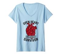 Women's Open Heart Surgery Survivor Heart Warrior V-Neck T-Shirt