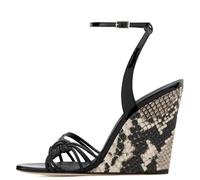 Women's Open Round Toe Wedge High Heel Sandals, Classic Ankle Strap Elegant Summer Dress Shoes for Wedding Party Formal Events, Plus Size Friendly,Black,11 UK
