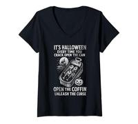 Womens Open The Coffin Cursed Sardine can - Halloween Curse Design V-Neck T-Shirt