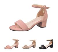 Women's Open Toe Ankle Strap Chunky Mid High Heel Sandals Adorable Cute One Band Strap Summer Pump Shoes UK 5.5 CLEARANCE #03_Pink