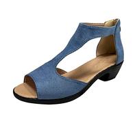 Womens Open Toe Dance Boots Suede High Heel Ballroom Latin Salsa Tango Booties Zipper Back Performance Party Shoes Blue-D 4.5