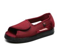 Women's Open Toe Diabetic Slippers | Adjustable Width | Arthritis & Edema Shoes | Prevent Falls | Comfortable for Swollen Feet(Claret,9.5 UK)