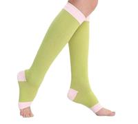 Women's Open Toe Graduated Compression Socks Firm Pressure Quality Ladies Knee High Toeless Support Stockings Circulation Hose for Home Indoor Outdoor Walking Party Xmas Gifts (Green, S)