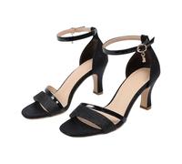 Women's Open Toe Heel Sandals Mid Heel Sandals Adjustable Buckle Ankle Strap Pumps Ladies Classic Trendy Wedding Party Dress Shoes with Yoga Mat Orthopedic Summer Elegant Slingback (Black, 7.5)