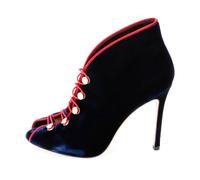 Women's Open Toe High Heels Ankle Boots, Sexy Stiletto Heel Slip On Short Booties, Vintage Fashion Velvet Strap Dress Shoes for Wedding Party & Formal Events,Blue,11 UK