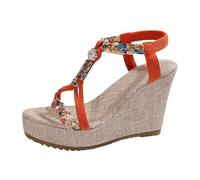 Women's Open Toe Hollow Color Block Elastic Ankle Strap Platform Wedge Sandals, Comfortable Non-slip Boho Beach Sandals, for All Kinds of Clothes Such as Jeans, Casual Pants, Skirts(Orange,7 UK)