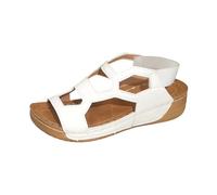Women's Open Toe Hollow Out Upper Geometric Cut Out Strap Back Elastic Thick Wedge Sole Side Openings Barefoot Casual for Daily Walking Going Out, 01 White, 7 UK
