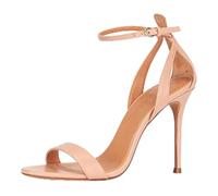 Women's Open Toe PU Leather Wedding Dress Shoes Stiletto High Heel Dress Pumps Ankle Strap Guest Sandals with Buckle,Pink,10 UK